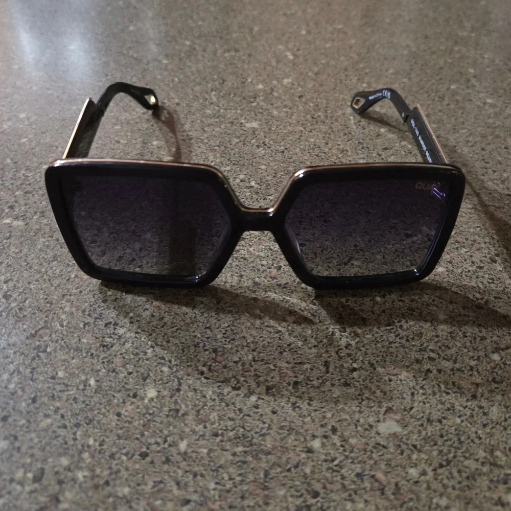 Quay Australia Black &‎ Gold Almost Ready Square Frame Polarized Sunglasses